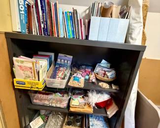 Metal Storage Bookshelf with Assorted Craft Supplies
