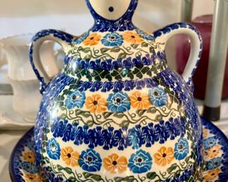 Polish Pottery Cheese Lady or Butter Keeper