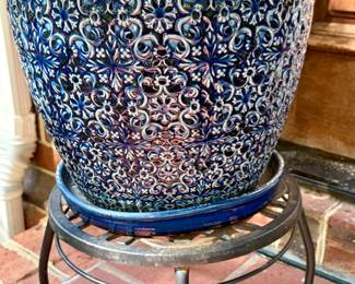Oriental Furniture Porcelain Fishbowl Blue White Flowers Planter