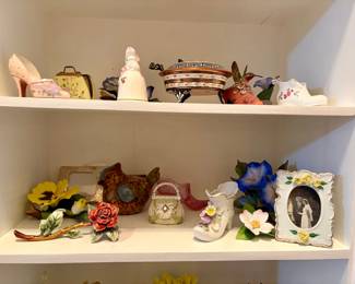 Assorted Vintage Porcelain Novelty Figurines Shoes, Handbags, and Floral Decor
