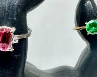 14K Ring on Right 18k on left note missing stone on 18k ring