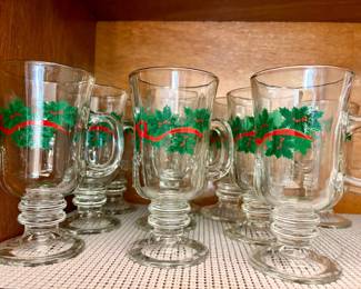 Libbey Holly Berry Red Ribbon Irish Coffee Mugs