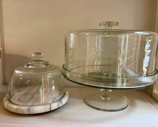 Glass Cake Stand with Dome and Marble Cheese Dome