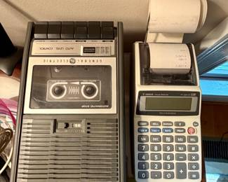 General Electric Cassette Recorder and Canon PDH III Printing Calculator