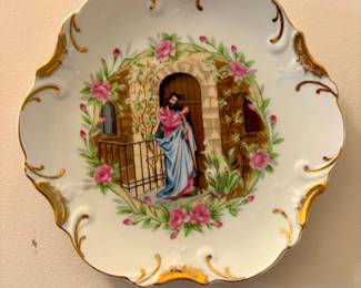 Vintage Jesus Knocking at the Door Decorative Plate with K Gold Trim