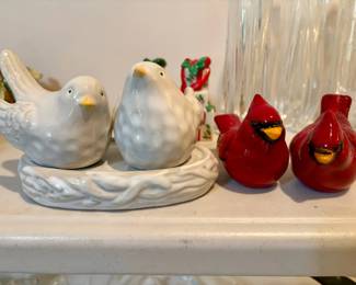 Ceramic Cardinal Salt and Pepper Shakers and White Birds in Nest Salt and Pepper Shakers