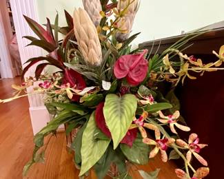 Artificial Tropical Floral Arrangement with King Protea, Anthurium, and Orchids
