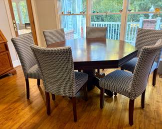 Octagonal Pedestal Dining Table and Upholstered Chairs Set