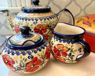 Polish Pottery Cream and Sugar Set