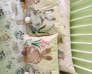 Winnie the Pooh Nursery Bedding and Bunny Floral Decorative Pillows