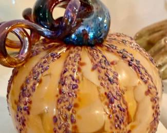 Amber and Violet Frit Glass Pumpkin Paperweight