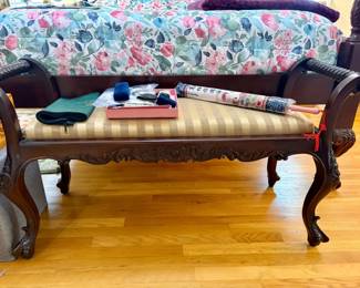 Chippendale Style Mahogany Upholstered Bench