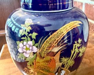 Cobalt Blue Pheasant Ginger Jar