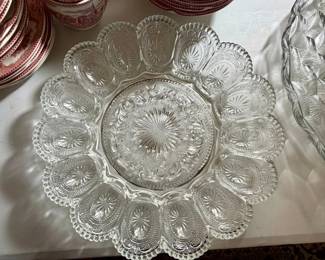 L.E. Smith American Concord Clear Glass Deviled Egg Plate