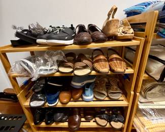 Assorted Womens Footwear Collection on Bamboo Rack