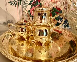 Vintage GoldPlated Tea Service Set with Tray