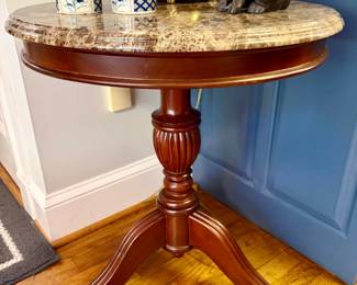 Traditional Pedestal Accent Table with Marble Top