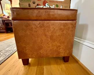 Distressed Faux Leather Storage Ottoman