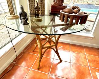 MCM bamboo base/glass top table