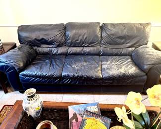 Navy leather sofa