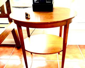 Vintage light wood oval side table