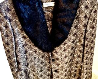 Mink collar brocade jacket