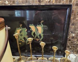 Vtg Couroc Tray with frogs