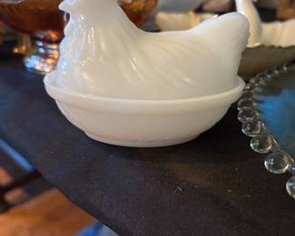 White milk glass Hen on Nest