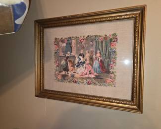 Vintage Antique Needlepoint w/ floral rose design border