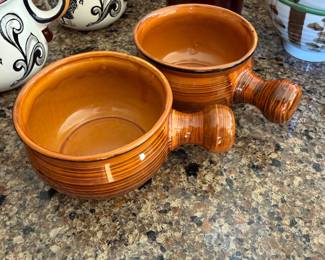 vintage Nasco Brittany ceramic handled soup bowls