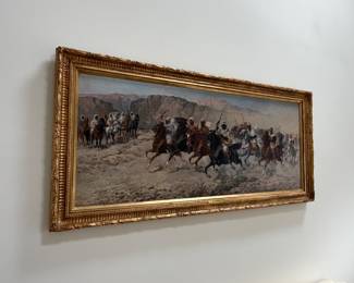 oil on canvas painting titled "Arab warriors at full charge" by Italian Orientalist painter Giuseppe Gabani (1846–1900)