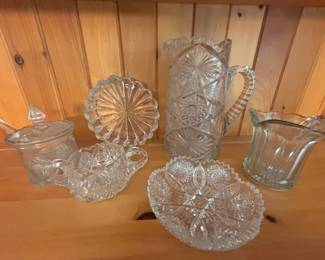 Cut Crystal Pitcher Small Candy Dish And Glass Serving Pieces