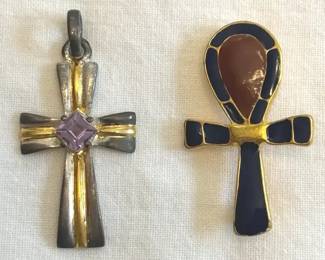 Sterling And Amethyst Cross Pendant Enamel Cartouche