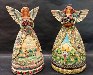Pair Of Jim Shore Heartwood Creek Angel Figurines 2003 Summer Restores Soul New Beginnings