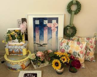 Vintage Home Decor Lot Donald R Ewen Orchid Print Signed Pooh Nesting Boxes Floral Decor