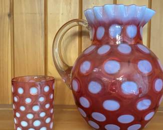Fenton Cranberry Coin Dot Pitcher