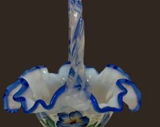 Fenton Legacy Collection Blue Crest Basket Bill Fenton Hand Painted Signed