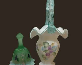 HandSigned Fenton Glass Bell Twisted Handle Basket