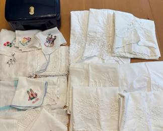Vintage Handkerchiefs Jewelry Box And Pillowcases