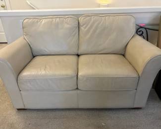 Cream Leather Loveseat
