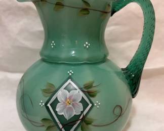 Fenton 75th Jubilee HandPainted Green Pitcher Signed Dan Anderson