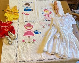 Vintage Childrens Quilt Clothes And Doll