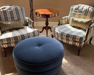 Side chairs, ottoman & side table