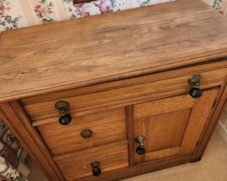Antique Golden Oak Washstand Cabinet. 