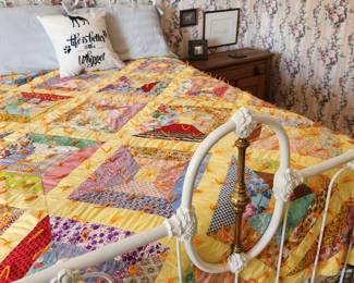 Double Bed White Brass Headboard/Frame. Double Mattress. 