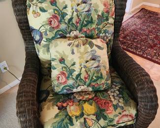 Wicker Chair with Floral Cushions 