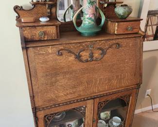 Antique 'Drop Front' Secretary Desk with Storage and Mirror. 