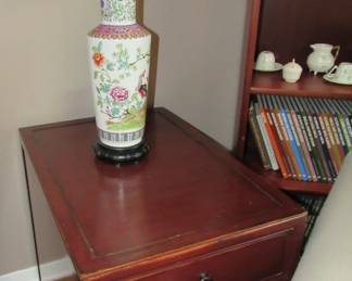 Pair of Asian lamps and end tables