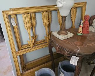 mustard yellow carved twin headboards
