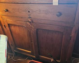 very old sideboard pegged, plank top